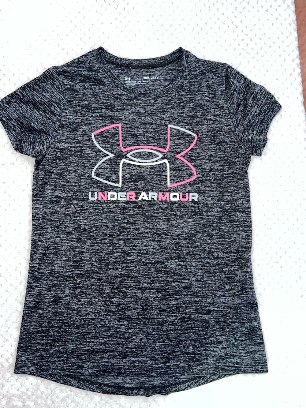 Under Armour Black Heathered Short Sleeve Tee with Pink Logo